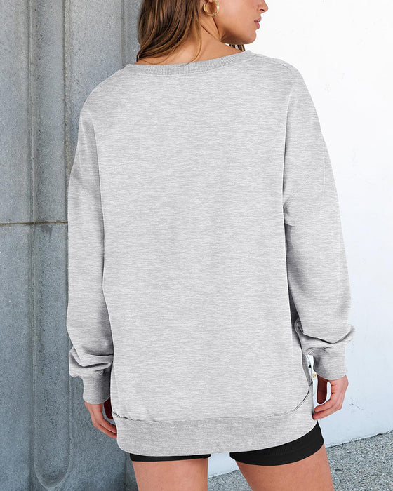Sweat Petit Col V Ample Décontracté Manches Longue