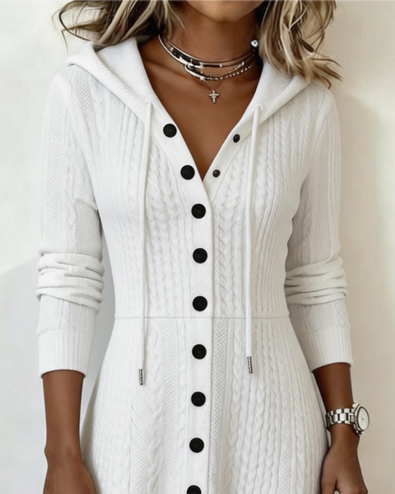 Robe Décontractée Capuche Bouton Coupe A