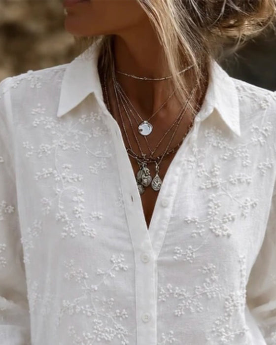 Blouse Élégante Dentelle Patchwork Unie