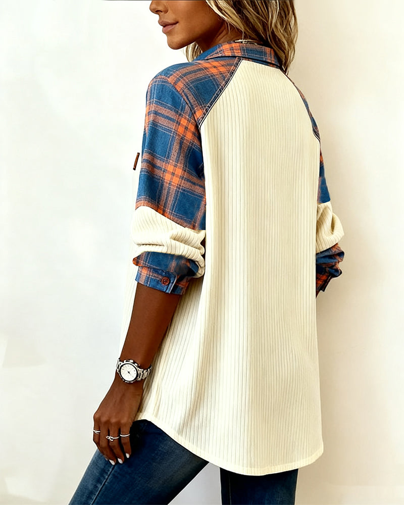 Chemise À Carreaux Velours Côtelé Contraste