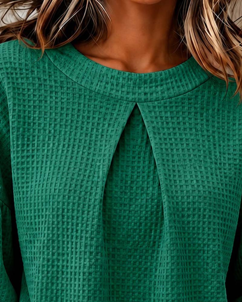 Sweatshirt Col-Rond Froncé Manche-Pouf