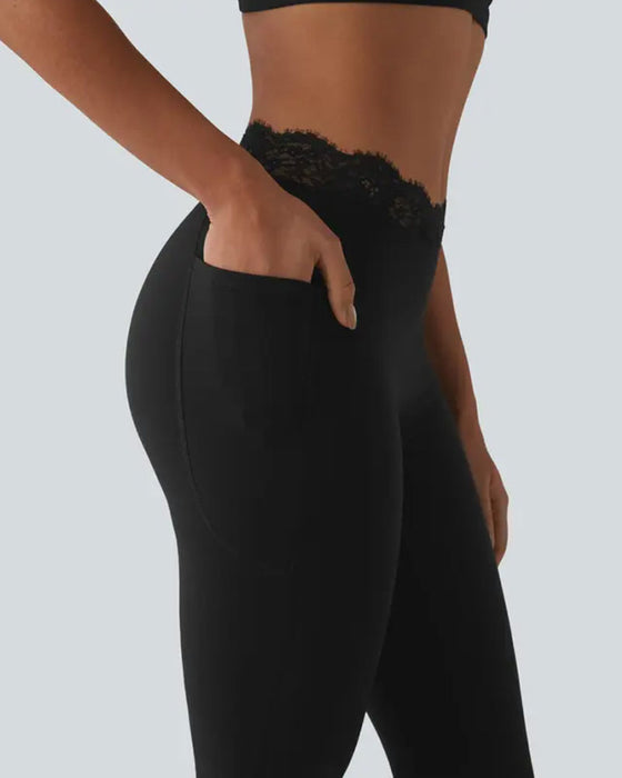 Pantalon Dentelle Taille Légèrement Évasé Yoga