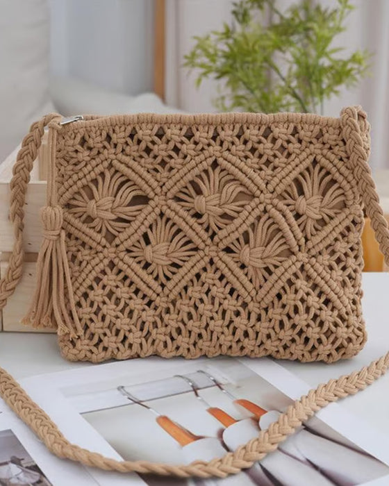 🏆Vente Flash⚡Pochette Minimaliste à Gland pour Femme – Sac Rétro en Corde de Coton Tressée Style Bohème pour Vacances d'Été à la Plage
