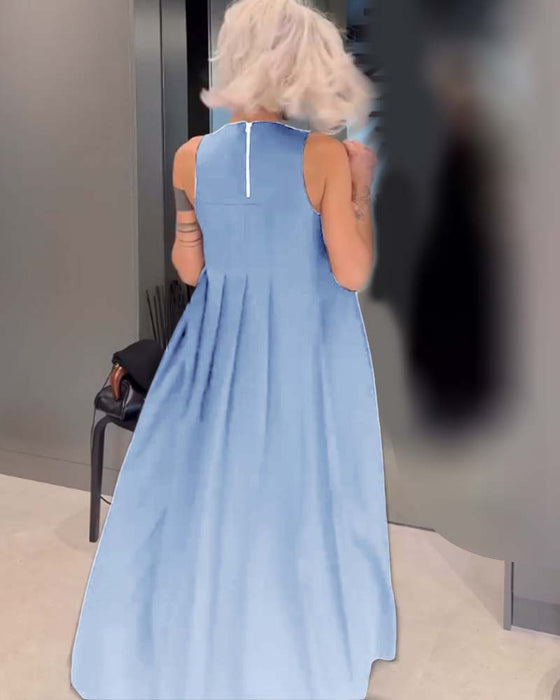 Robe débardeur plissée élégante de couleur unie