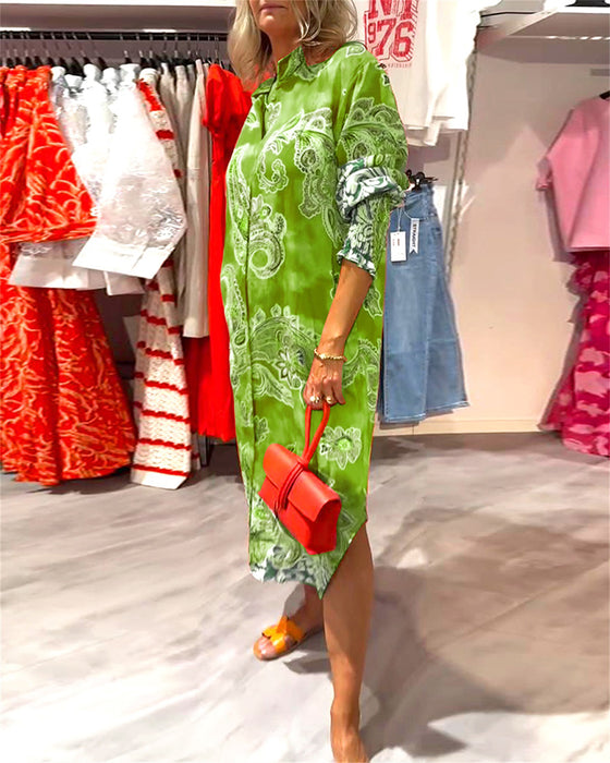 Robe Col Montant Manches Longues Imprimé Cajou