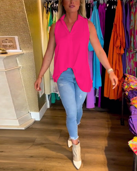 Haut sans manches avec volants et revers