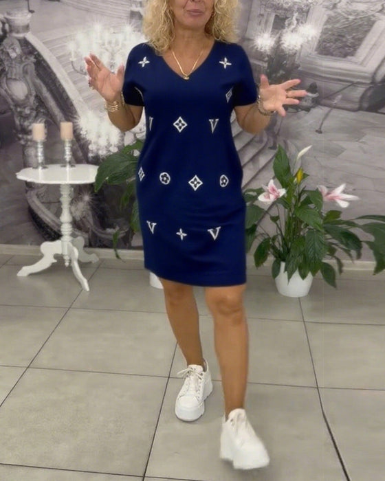 Robe Mode Col En V Manches Courtes