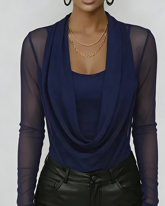 Ensemble Maille Superposée Col Cowl Manche Longue Deux Pièces