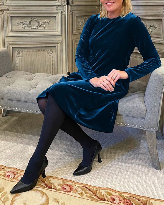Robe en velours avec poches et encolure ronde