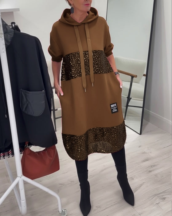 Robe À Capuche Avec Patchwork Tendance