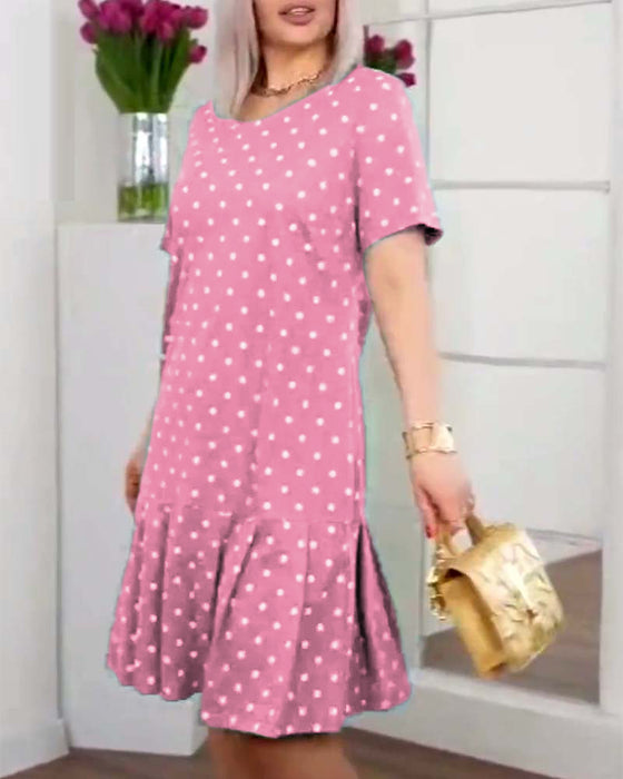 Robe décontractée à manches courtes et imprimé à pois