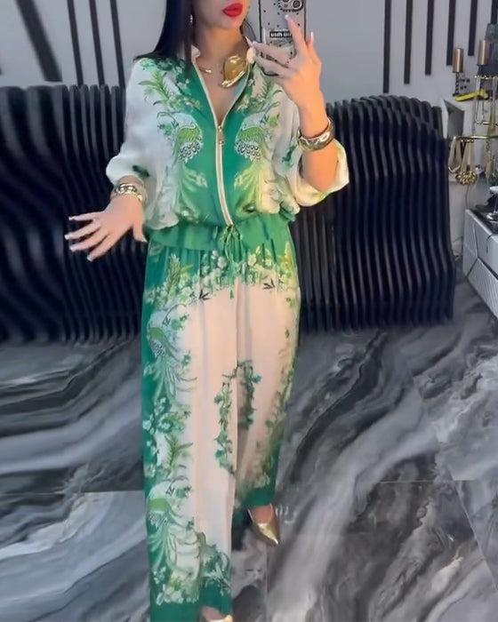 Costume à Pantalon Large Tempérament Col Montant Fermeture Éclair