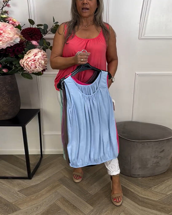 Débardeur Sans Manches Uni Plissé