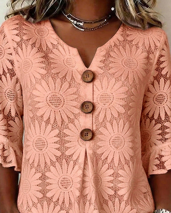 Blouse À Imprimé Marguerite Et Manches À Volants