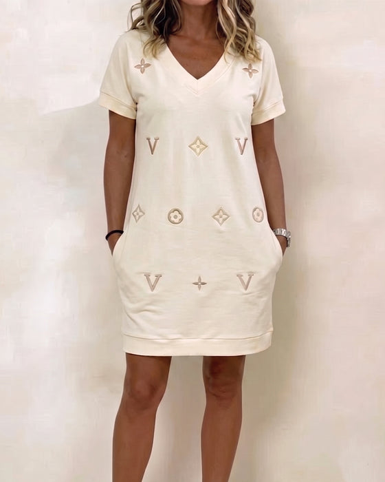 Robe Mode Col En V Manches Courtes