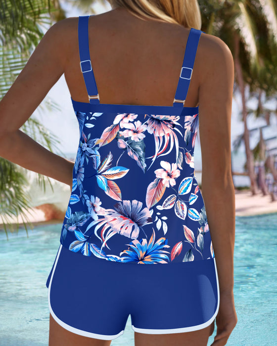 Tankini Col En U Sans Manches Imprimé