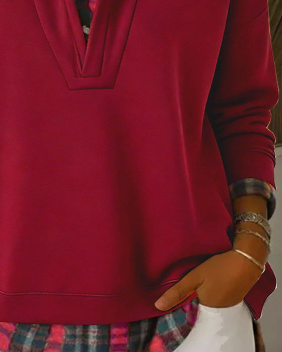 Sweat À Capuche Effet Deux-En-Un Patchwork À Carreaux