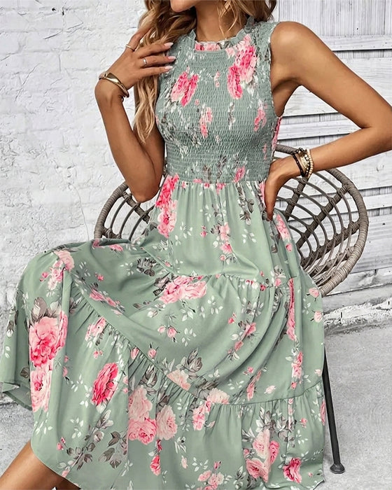 Robe Imprimé Floral Smocké