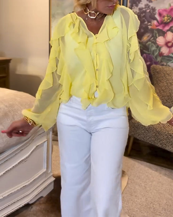 Chemisier Fluide Uni À Volants