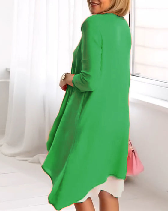 Ensemble à Imprimé Floral Patchwork à Manches Longues