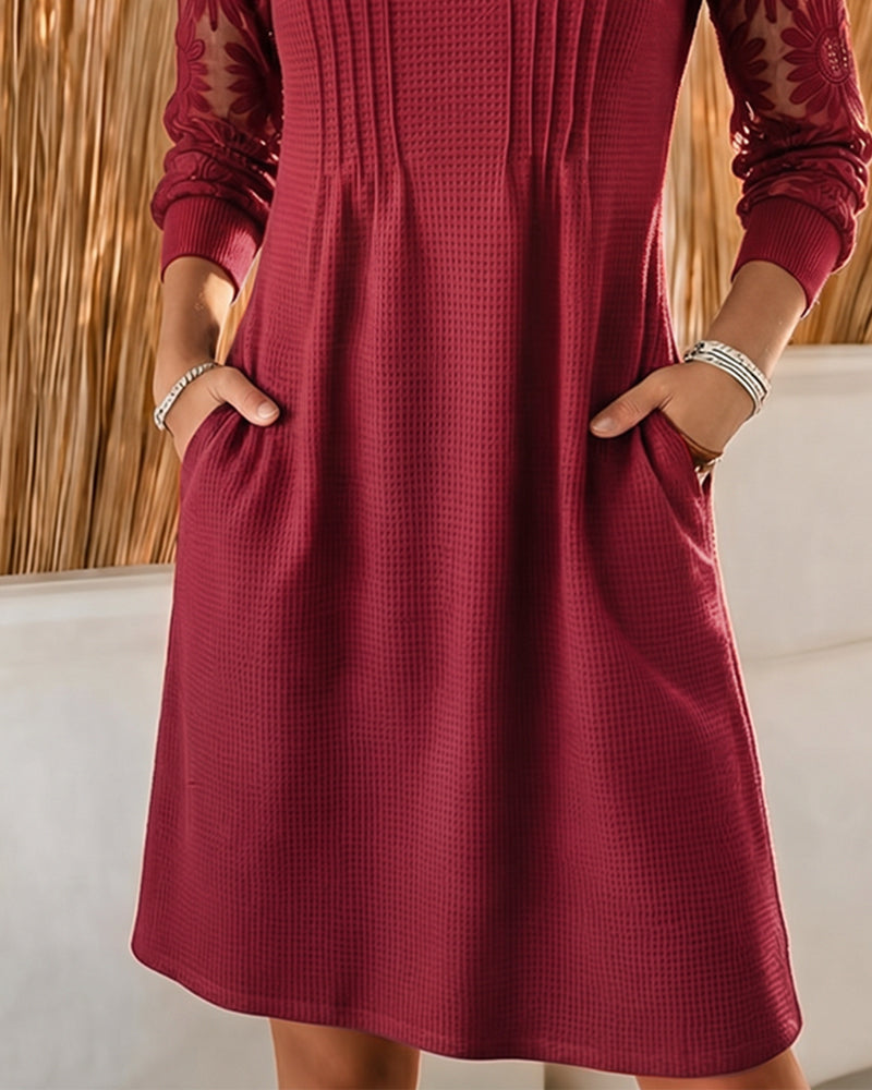 Robe Col V Froncé Patchwork