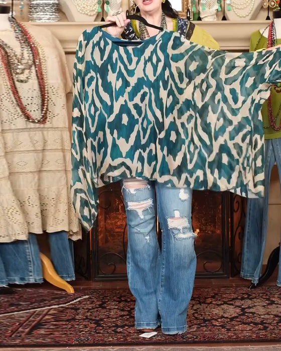 Blouse Manches Chauve-Souris Imprimé Manches Longues