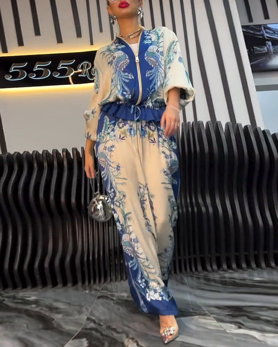 Costume à Pantalon Large Tempérament Col Montant Fermeture Éclair