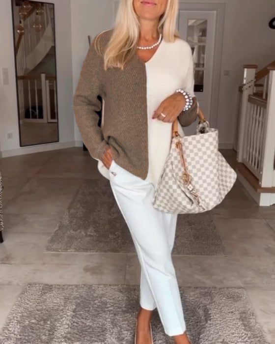 Pull de bloc de couleur en V