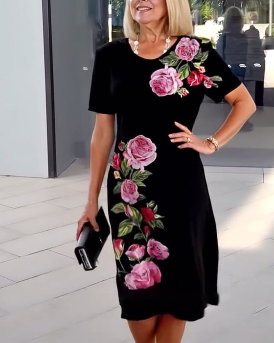 Robe Manches Courtes Imprimé Rose Tubes