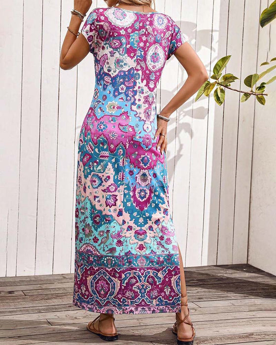 Robe décontractée imprimée colorée avec fentes