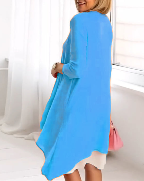 Ensemble à Imprimé Floral Patchwork à Manches Longues