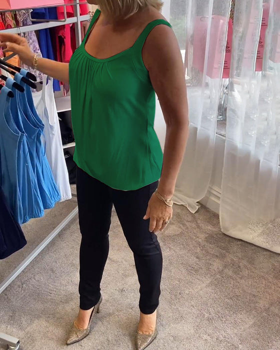 Ensemble Haut sans manches décontracté uni plissé