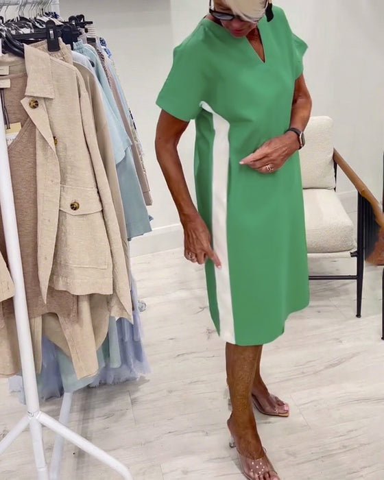 Robe Manches Courtes Couleur Contrastée Droite