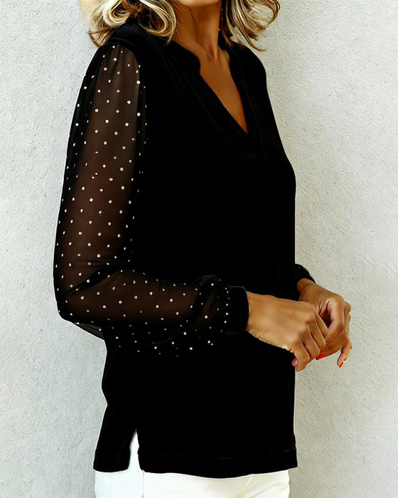 Haut À Manches Longues En Velours Et Col V