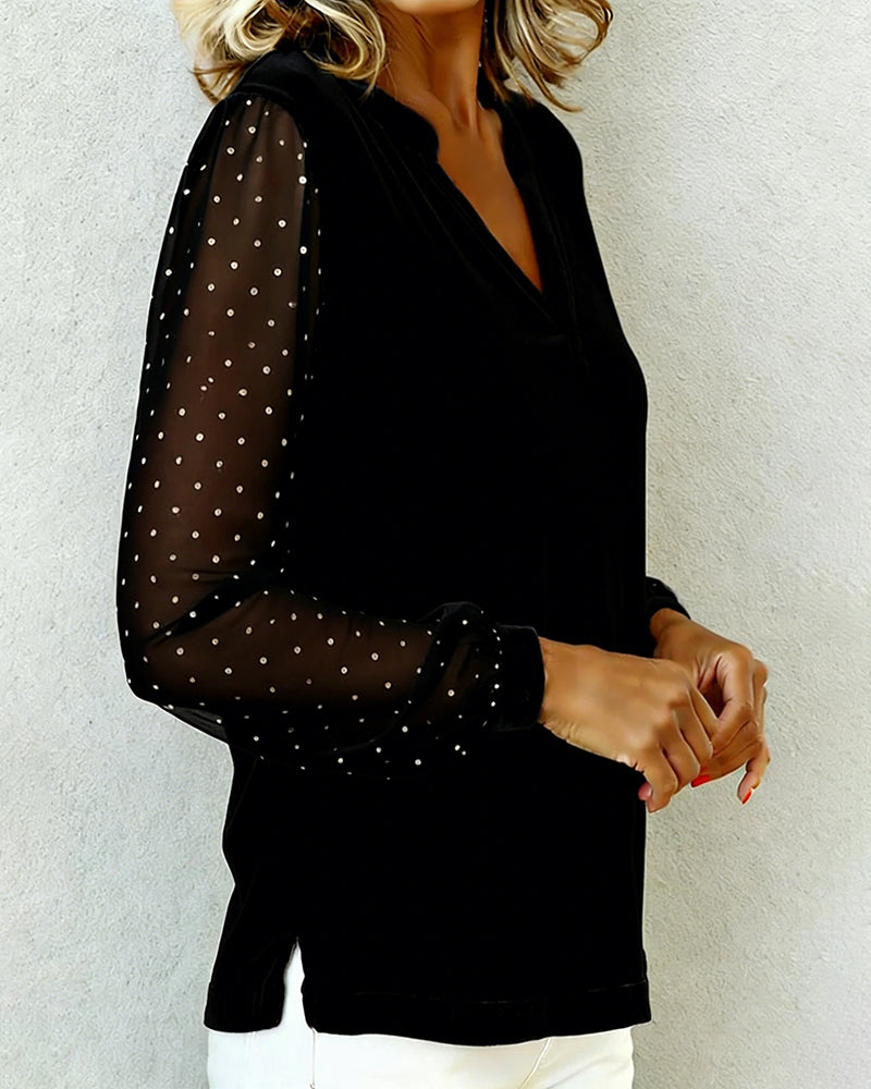 Haut À Manches Longues En Velours Et Col V