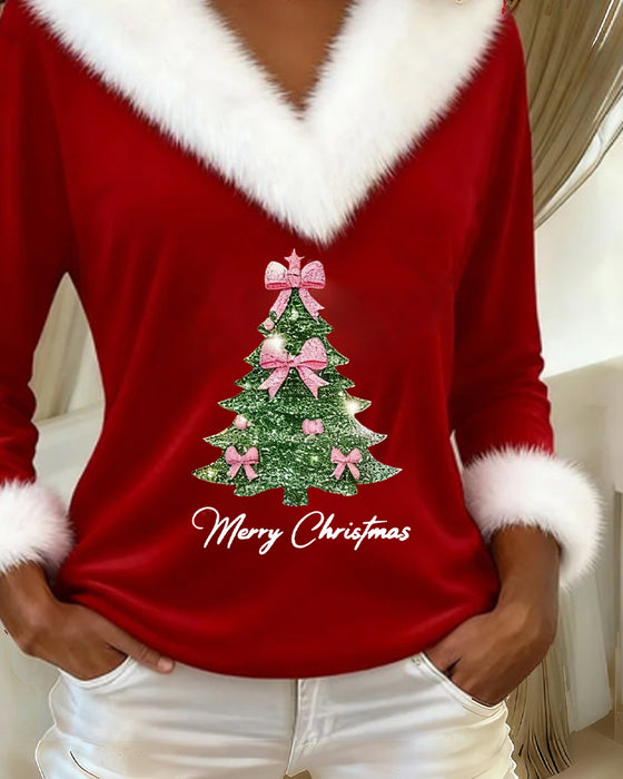 Top Grand Col Fourrure Imprimé Noël