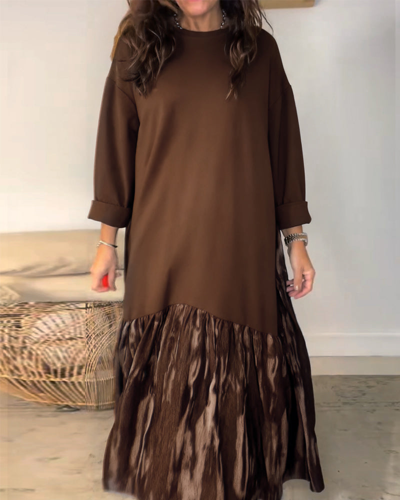 Robe Col Rond Imprimé Patchwork Irrégulier