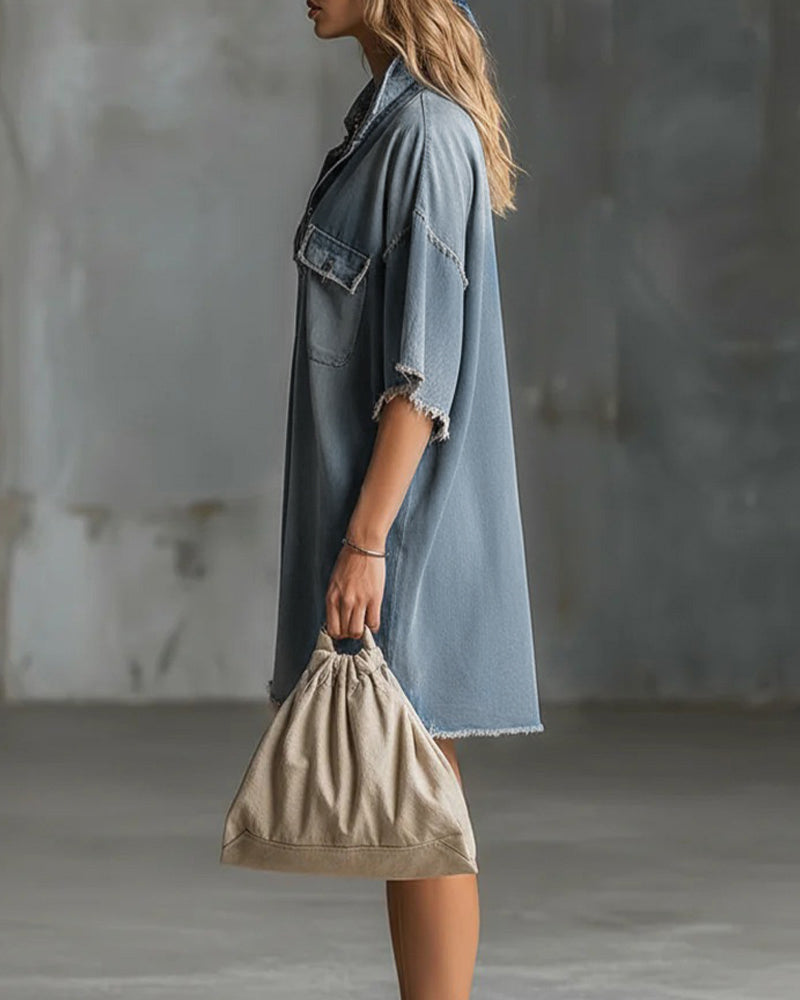 Robe Décontractée Col Revers Denim