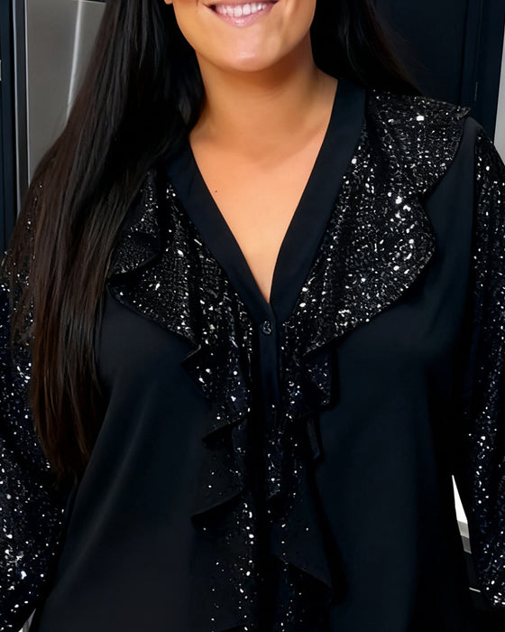 Blouse Grande Taille À Volants Et Paillettes