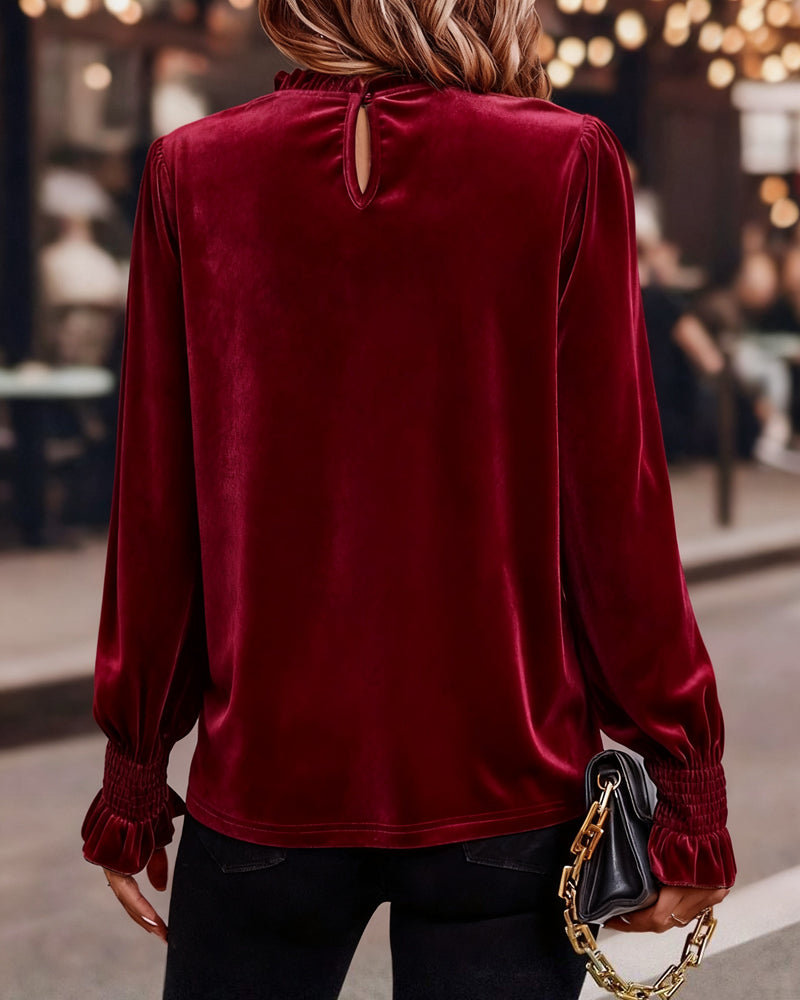 Haut Ruché Velours Manches Longues