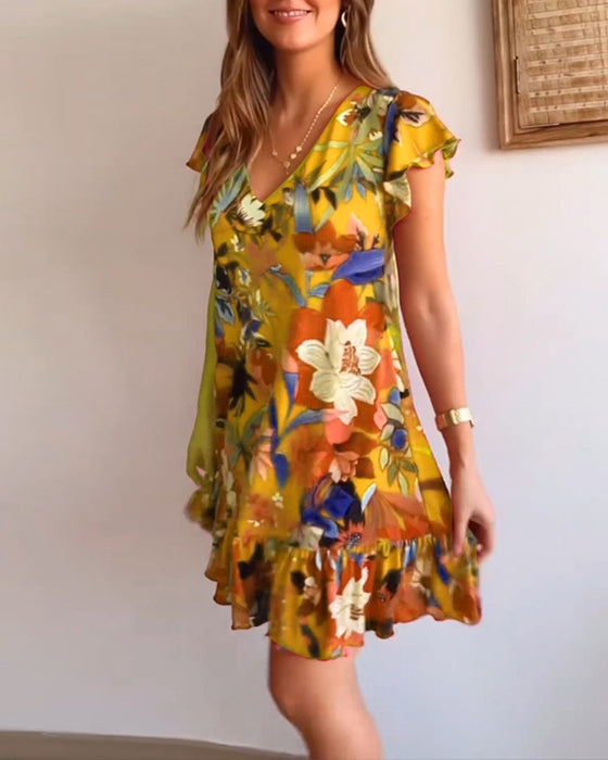 Robe florale avec col et volants