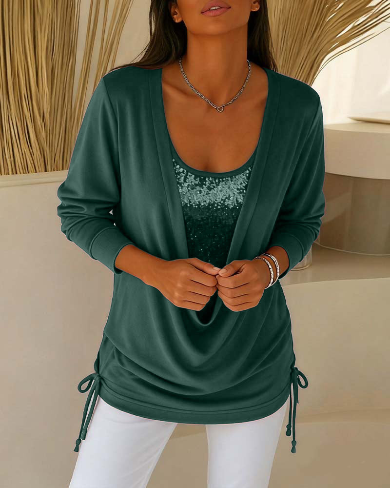 Haut Bicolore À Paillettes Effet Deux-En-Un