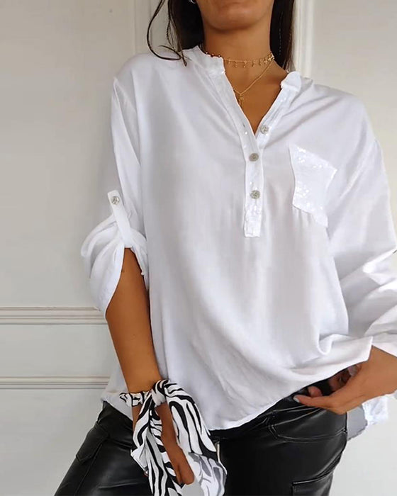 Haut décontracté ample patchwork de sequins