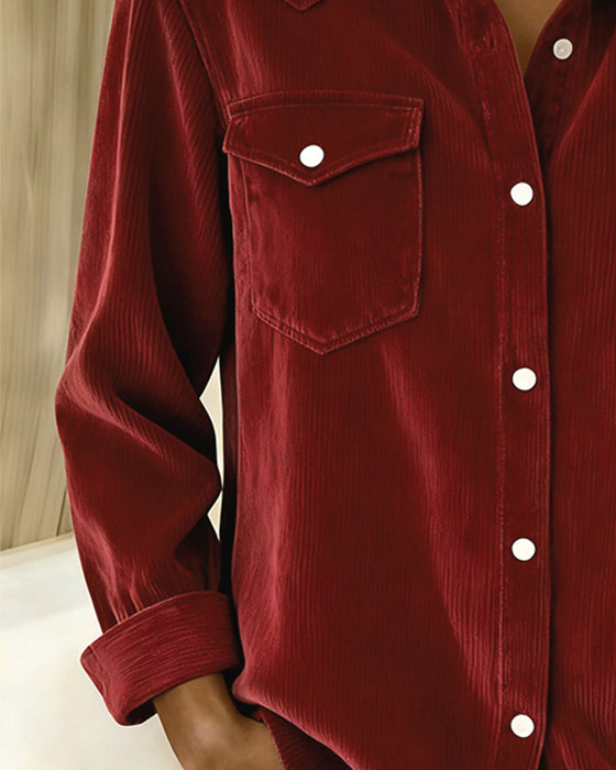 Chemise À Manches Longues À Revers Et Boutonnée