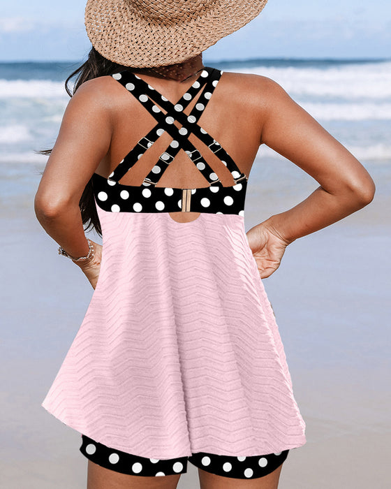 Maillot de bain tankini imprimé à pois côtelés