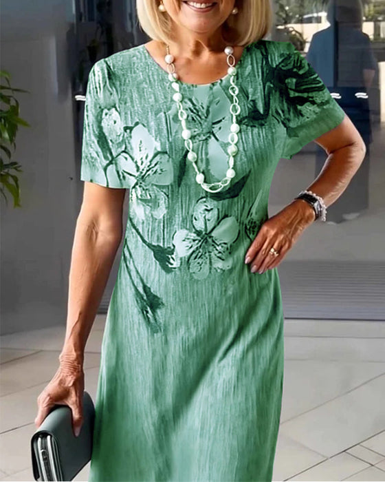 Robe À Col Rond Manches Courtes Imprimée