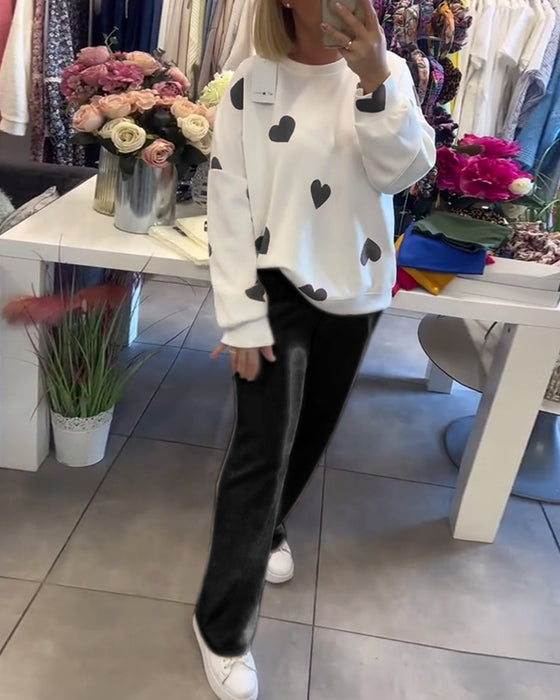 Ensemble Deux Pièces Imprimé Cœur Décontracté