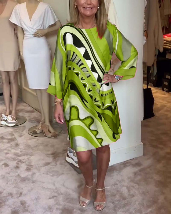 Robe midi imprimée tendance à col rond