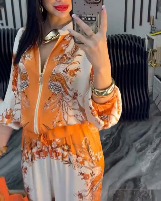 Costume à Pantalon Large Tempérament Col Montant Fermeture Éclair