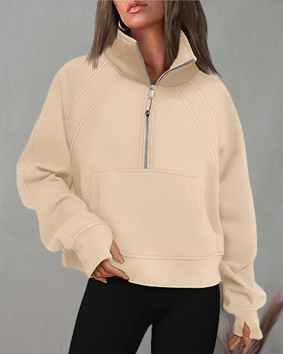Sweat zippé à col roulé et manches courtes